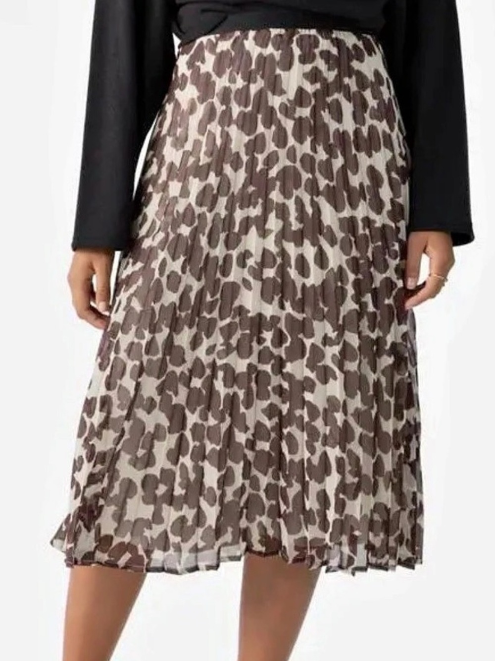 Sanctuary Leopard Print Pleated Midi Skirt Brown Cream S